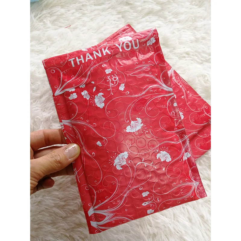 Recycled Plastic Mail Eco-Friendly Padded Shipping Envelop Wrap Bubbled Custom Postage Pouches Red Bubble Mailing Bag With Logo