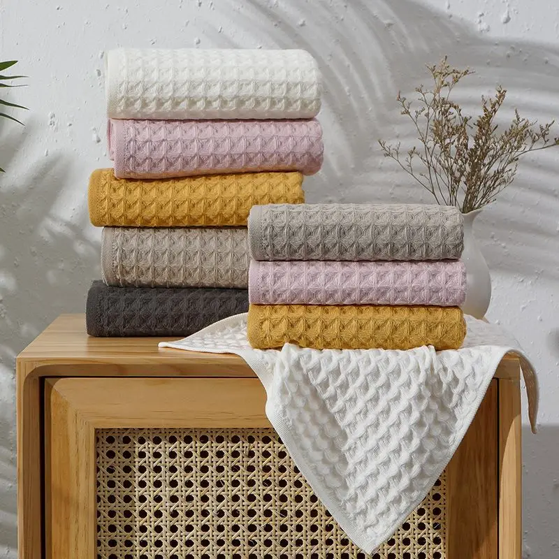 XIAOAO Cotton honeycomb light and soft absorbent cotton waffle bath towel sets
