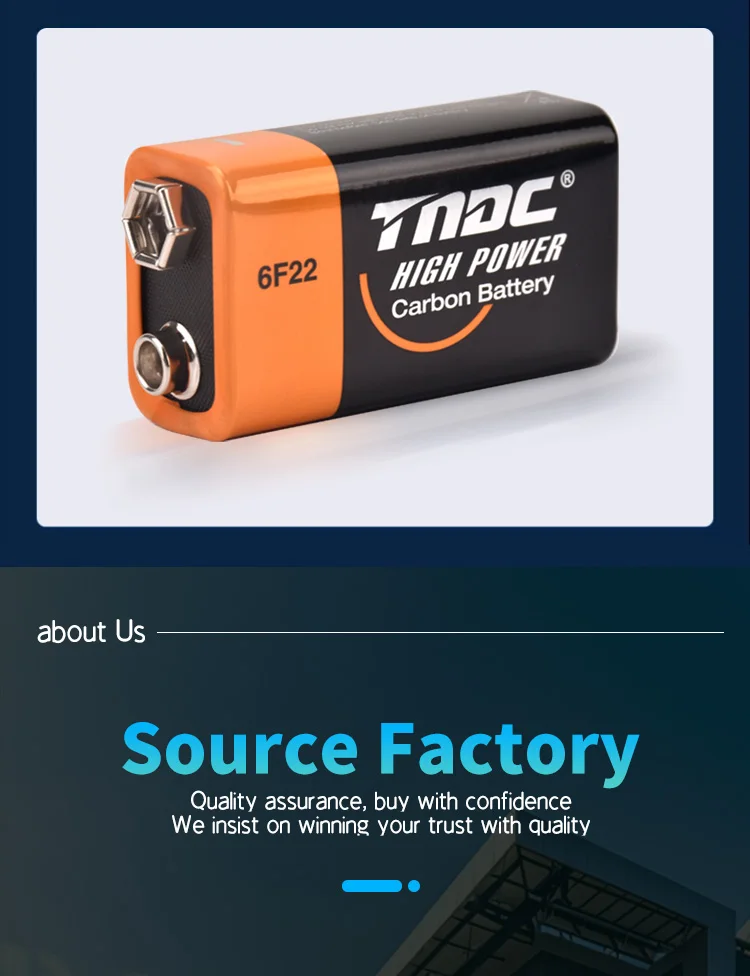 6F22 9V Heavy Duty Excellent Performance Spirit Level Battery For Smoke Alarm  Carbon Zinc Power Battery