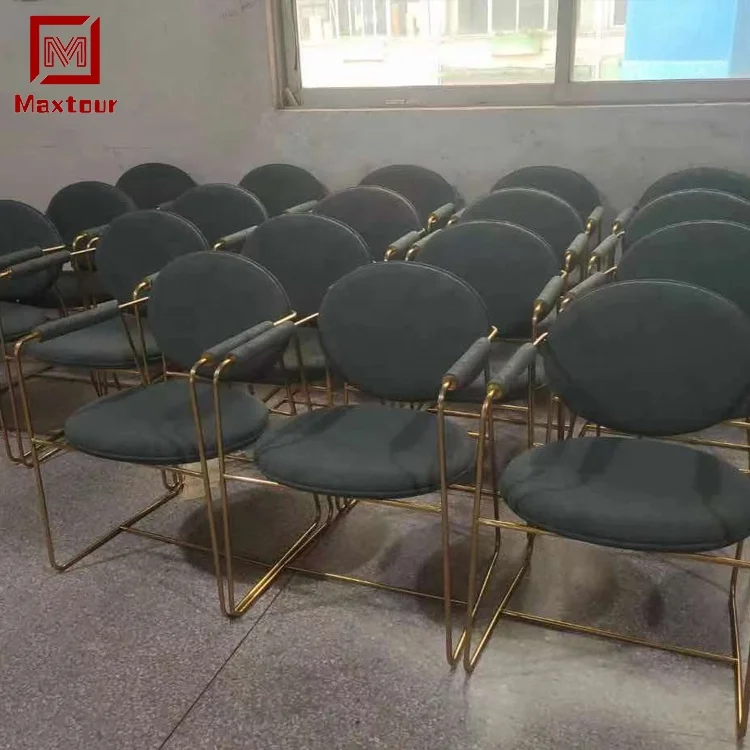 Italy modern simple design luxury elegant restaurant dining room stainless steel metal frame velvet dining chair