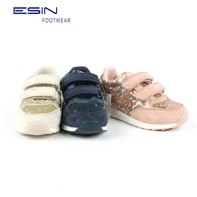 Shiny Mesh Uppers Middle and Older Children Buckle Girls School Sneaker for Kids