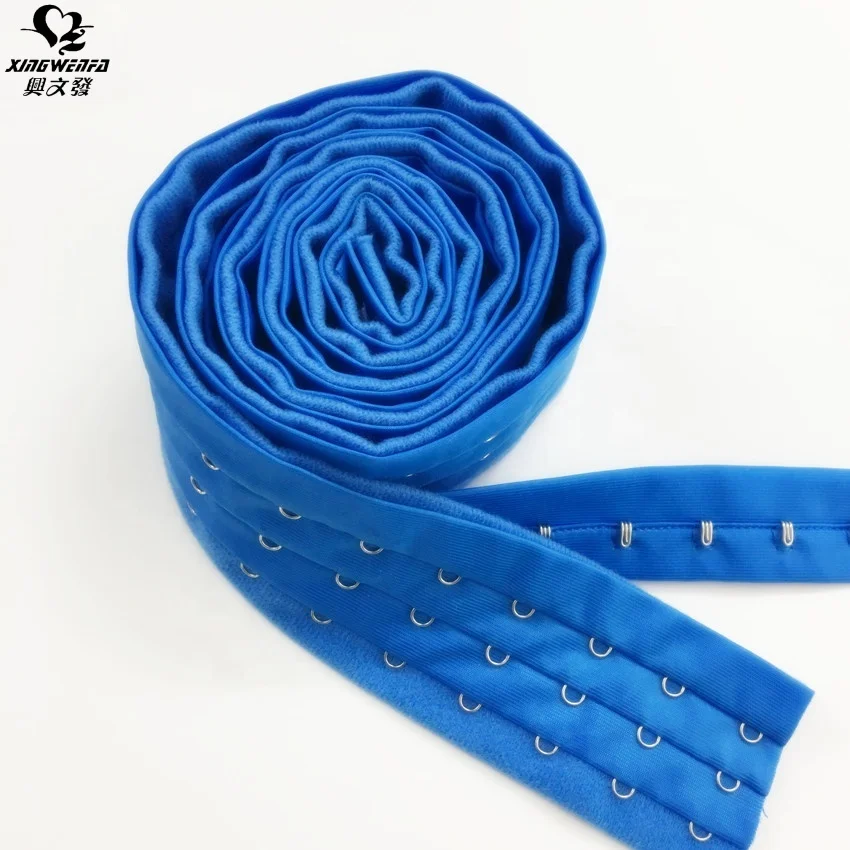 Underwear accessories 3 row velvet back high quality blue soft polyester long roll bra hook and eye tape