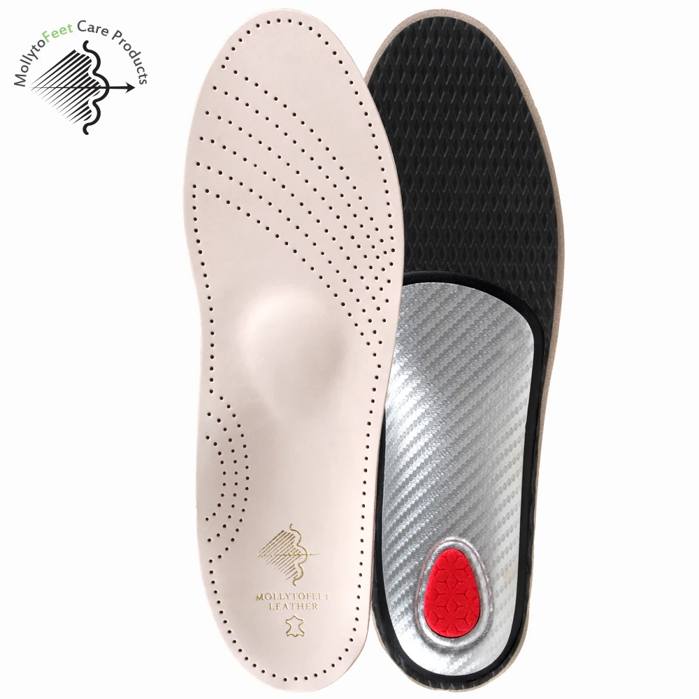 Factory Wholesale Breathable Cushioning Pressure Genuine Leather Cowhide orthotic Support Insoles