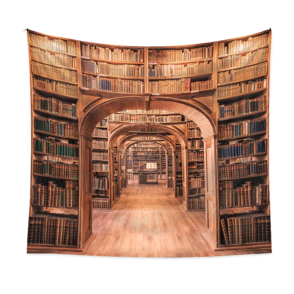 Library Bookshelf Wall Hanging Study Room Vintage Art Print Tapestry