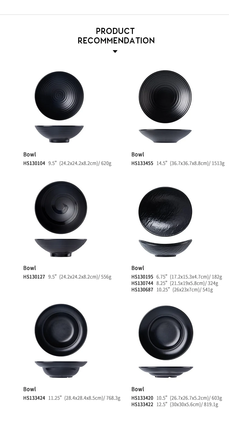Best Seller Ramen Bowl Ichiran, Wholesale Cheap Reusable Melamine Bowl Black