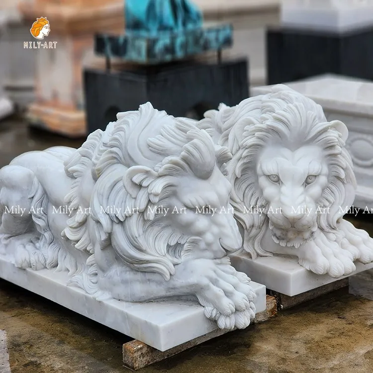 Outdoor Decoration Stone Animal Sculpture Marble Sleeping Lion Statue for Sale