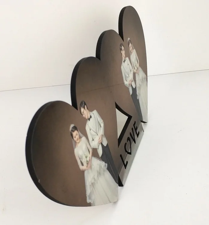 sublimation double heart frame photo High Quality Wholesale Sublimation heart Photo Plaques Blank MDF Wood Photo Frames
