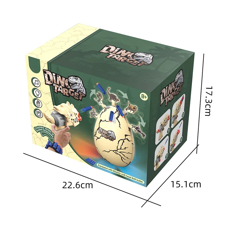 New electric dinosaur egg shooting target game toys gun with foam bullet for kids dinosaur rotate target with light and sound