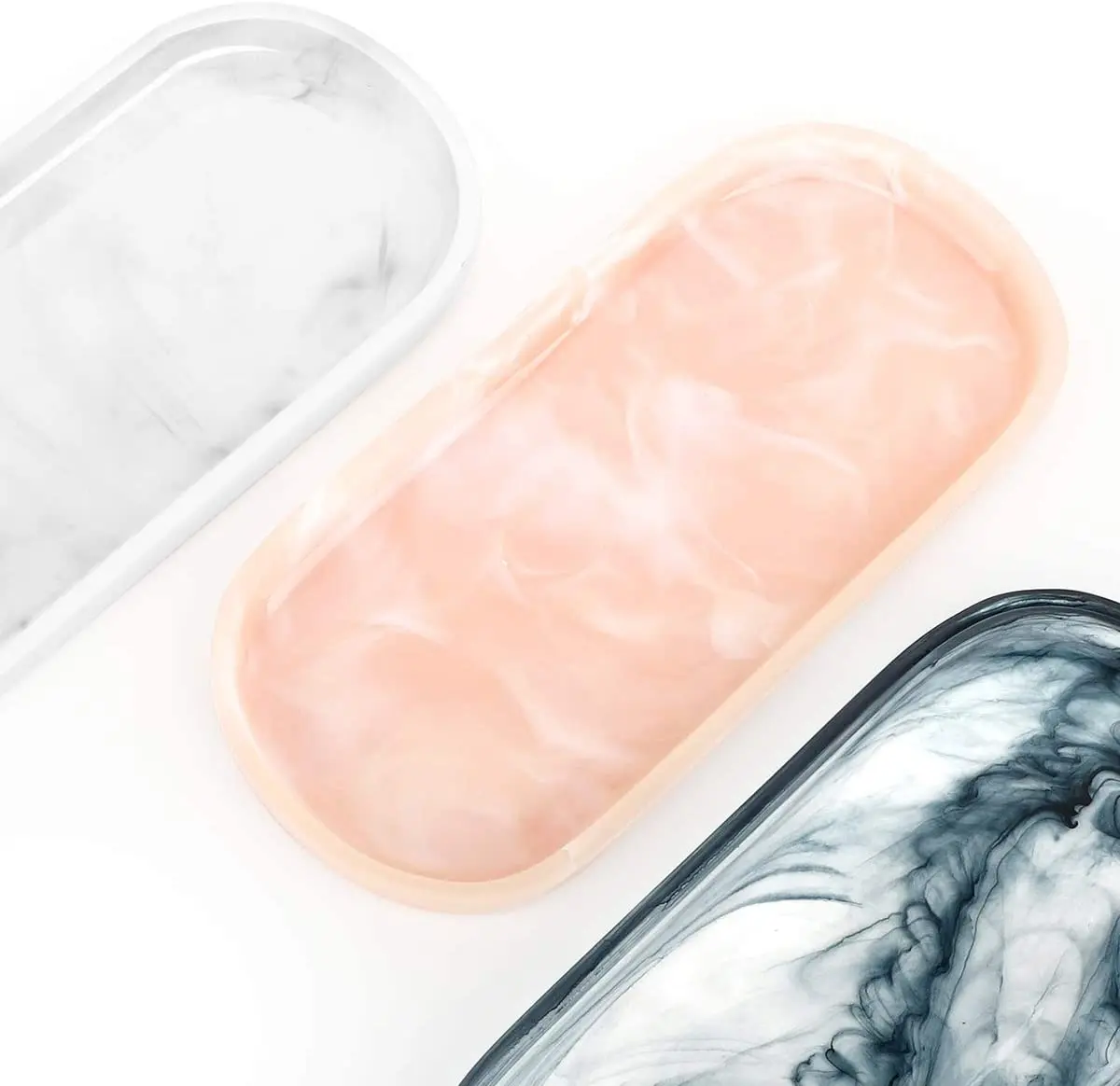 Luxspire Resin Toilet Tank Oval Storage Tray with Marble Pattern, Vanity Organizer for Candles, Soap, Towel, Plant, etc