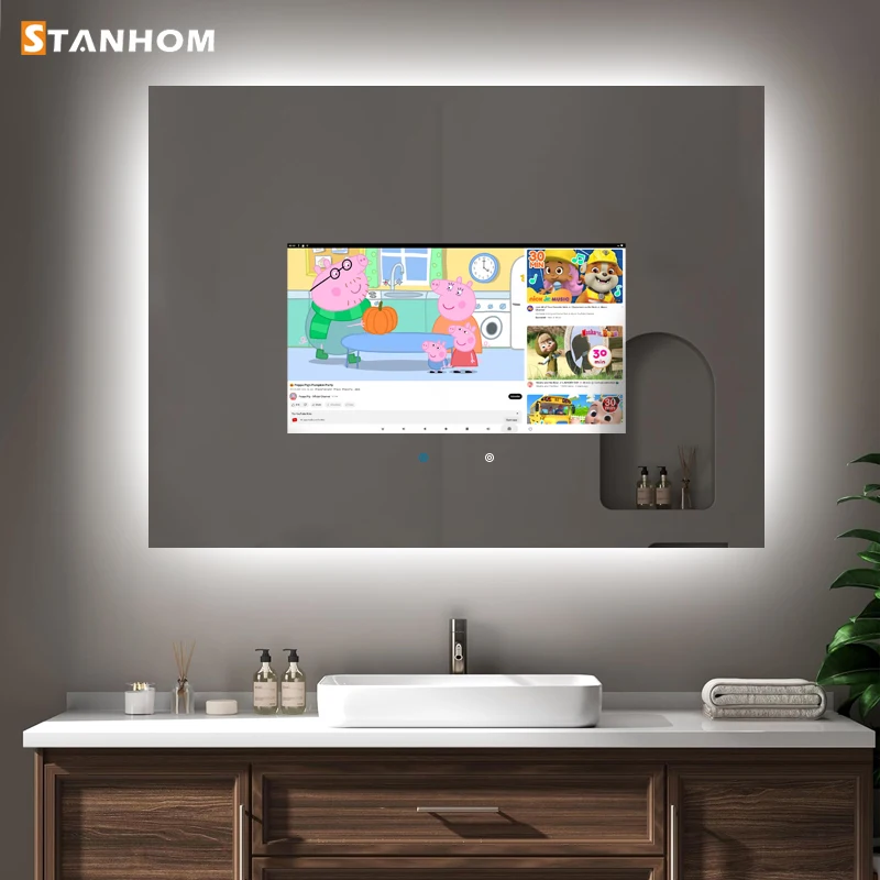 Современное умное волшебное зеркало STANHOM на Android круглое светодиодное настенное с сенсорным переключателем для ванной отеля и тренажерного зала