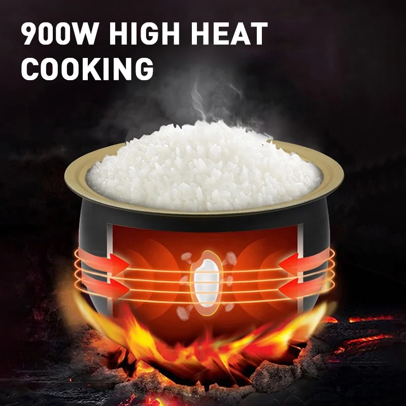 Electric Mini 2L Commercial Rice Cooker Stainless Steel Inner Pot Plastic Housing Square Pattern Measuring Cup Household Use