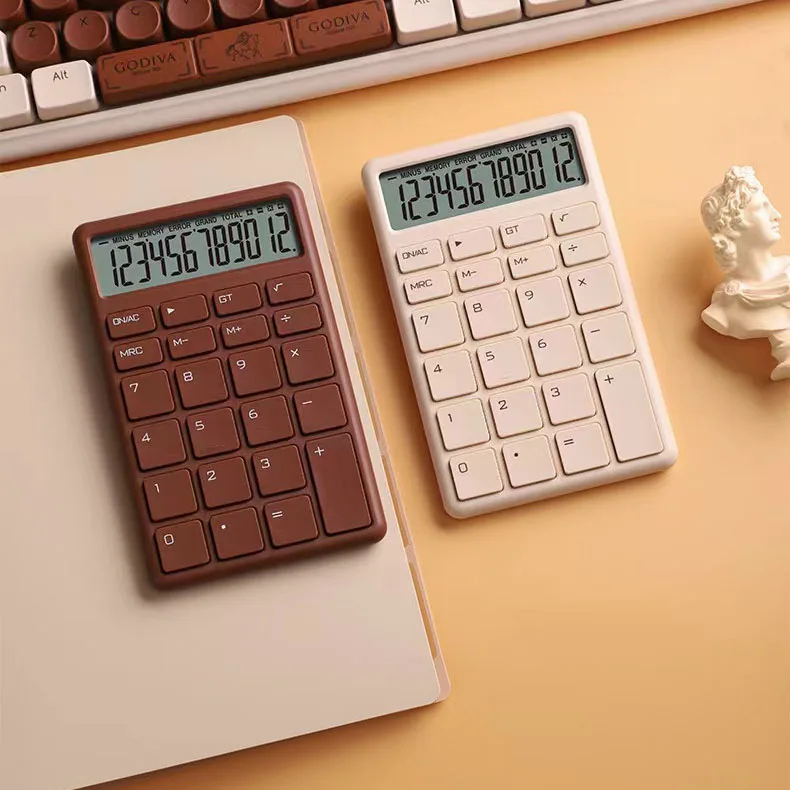 chocolate Digital Calculator with 12 digits chocolate small Portable Handheld Desktop Business Office Calculator