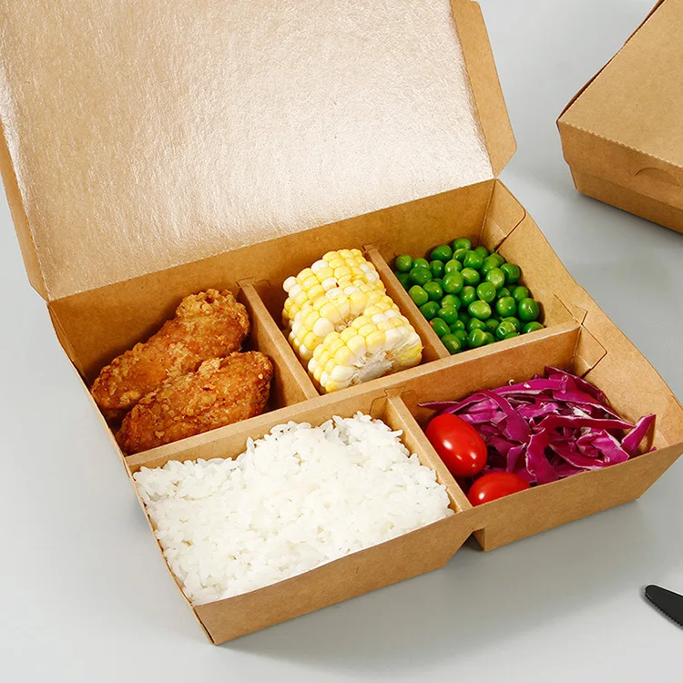 Disposable Oil-Proof and Waterproof Kraft Paper PE Coating Takeaway Cardboard Kraft Paper Box Packaging Food Bowl