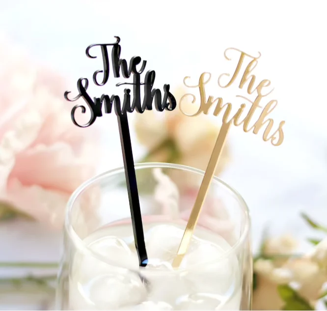 Custom Shape Logo Wedding Gold Silver Rose Gold Mirrored Plastic Acrylic Swizzle Sticks Bar Drink Stirrers