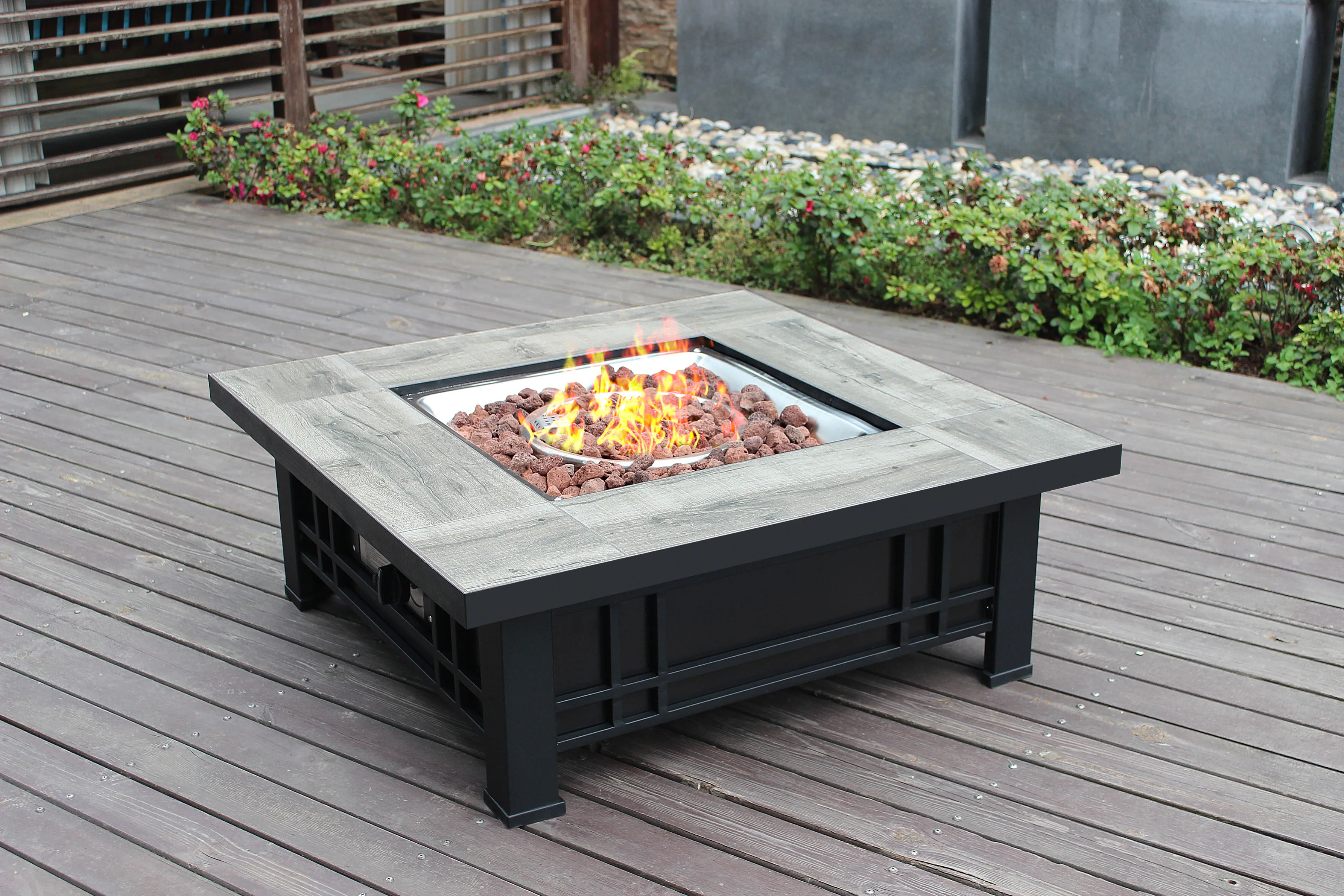 backyard garden supplies tile top outdoor stainless steel burner propane fire pit