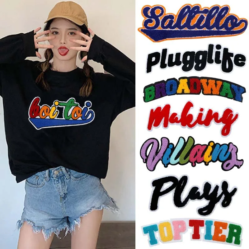 Custom High Quality Wholesale Sew-on Big Size Letters Towel Patches Embroidery Chenille Patches