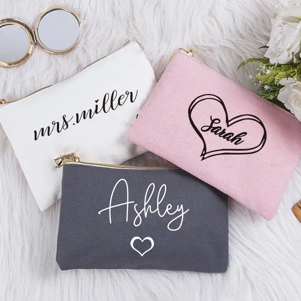 Custom Small Eco Friendly Cotton Blank Zipper Pouch Make Up Bags Plain Cotton Canvas Pink Makeup Cosmetic Bag With Logo