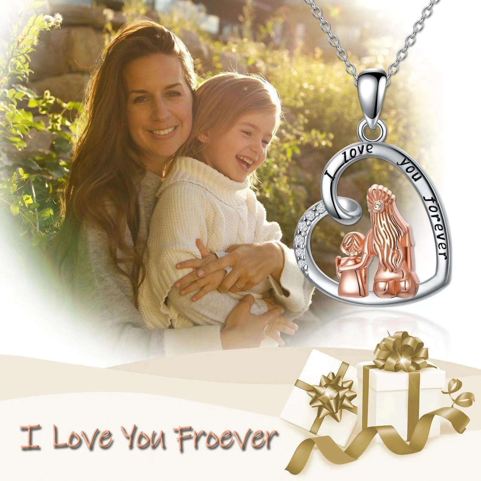 Delicate Mother Day Mum Gift Jewelry Necklace Silver Material I Love You Mom Heart Necklace
