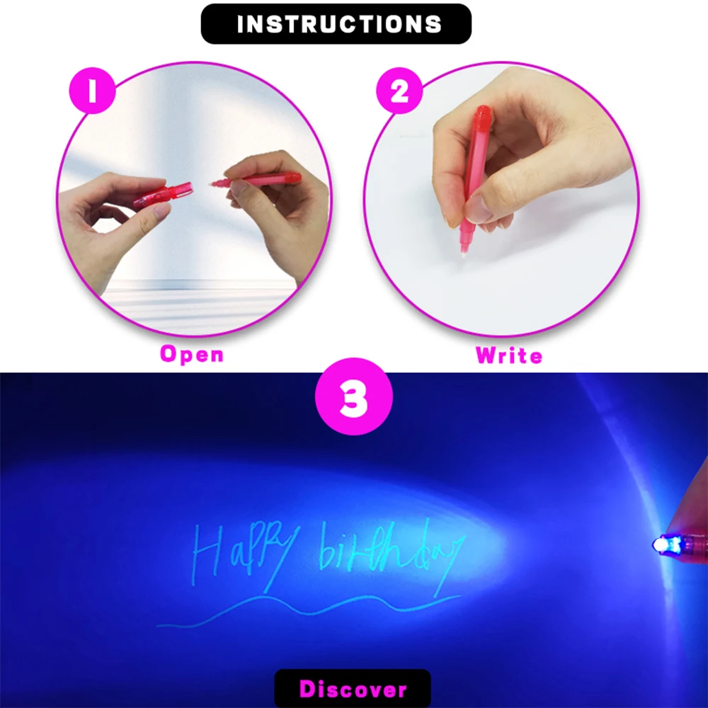 Security Spy With UV Light Magic Marker For Secret Message Writing Invisible Ink Pen