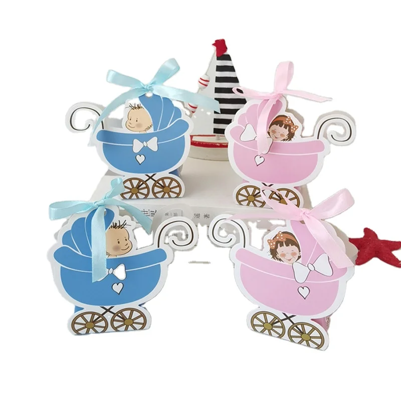 Pink Girl Blue Boy Paper Baby Carriage Candy Box Kids Gift Box Favor Box Baby Shower Birthday Party Decoration Supplies