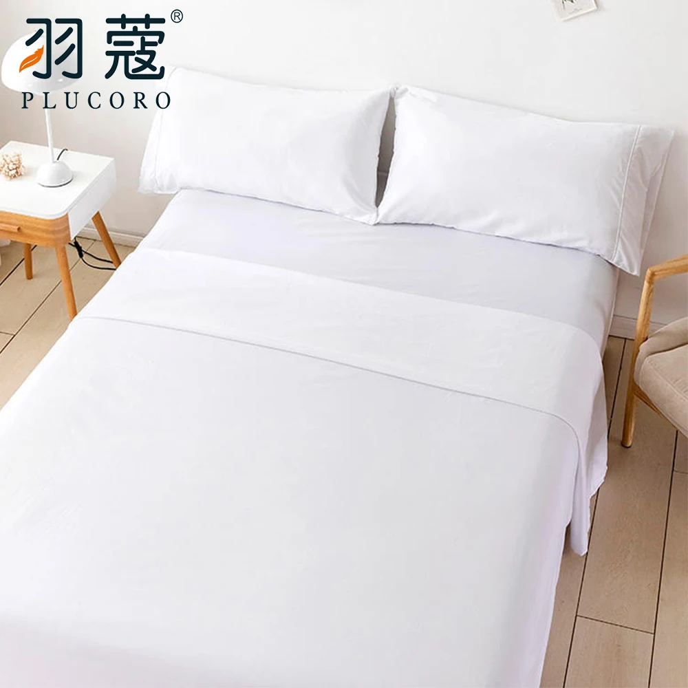 Guangzhou Hotel White Bedding Set 400TC 100% Cotton King Hotel Bed Sheet Linen