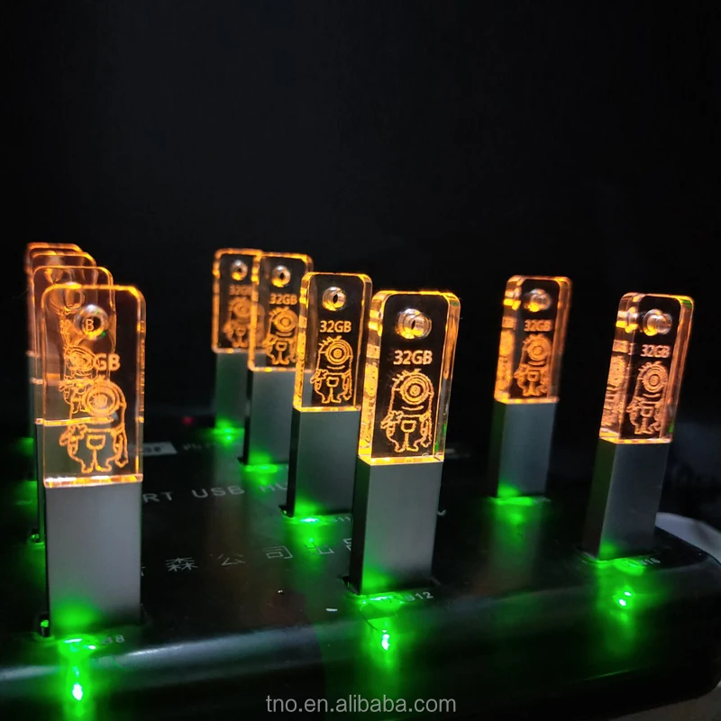 Custom promotion gift pendrive USB 1gb 2gb 4gb 8gb 16gb crystal usb stick usb flash drive with led light