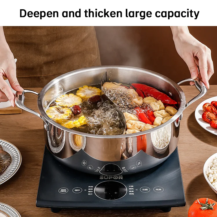 New Arrival Kitchen 28cm Tri-Ply Hotpot Cookware Cooking Soup Stock Pot Induction 304 Stainless Steel Hot Pot