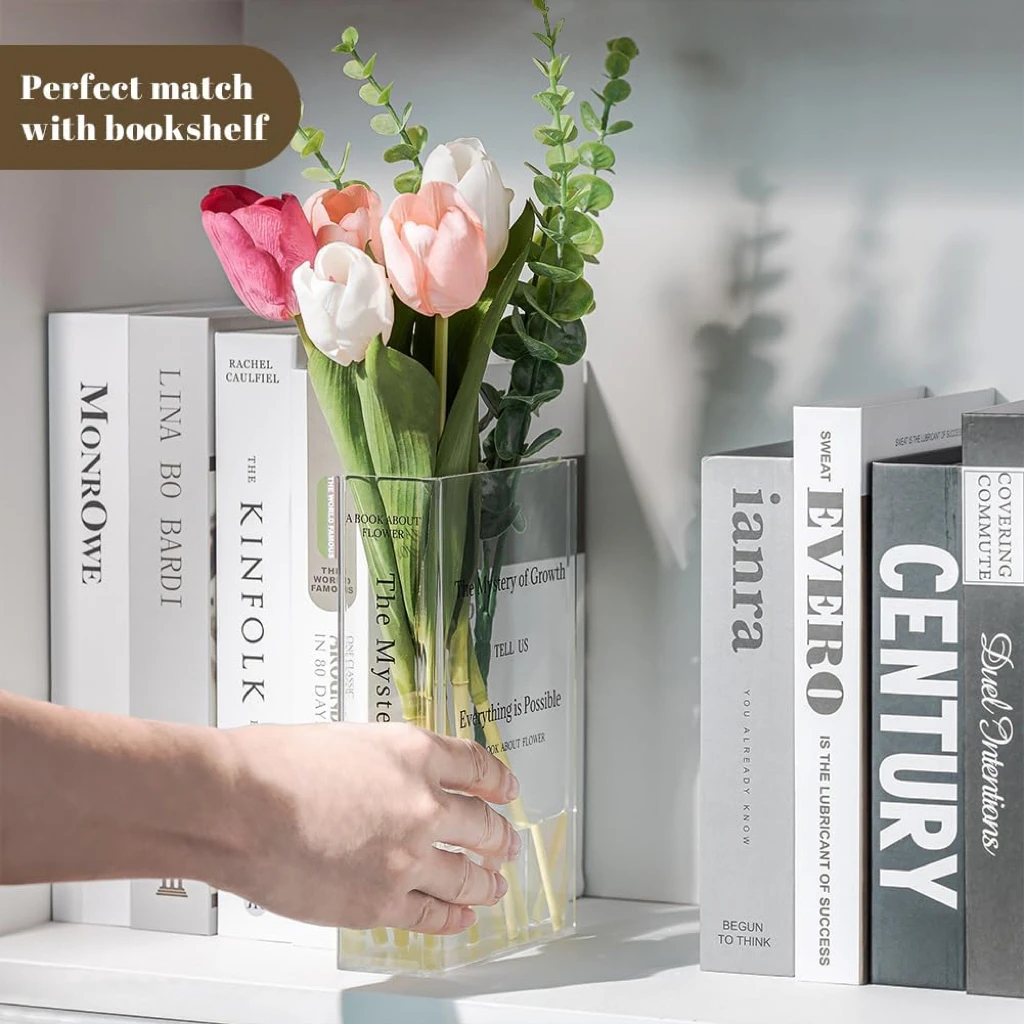 Flower Vase for Room Decor Aesthetic, Thanksgiving Book Vase for Women, Home Decor Essential Apartment Must Haves Acrylic Vase