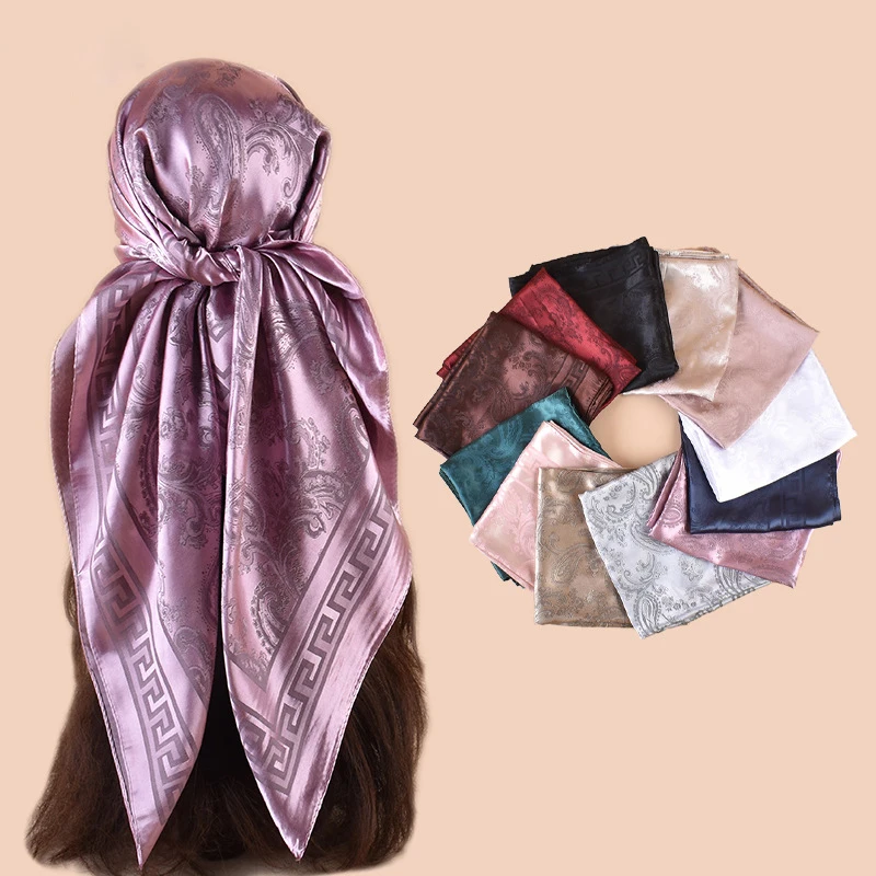 New Jacquard Plant Flower Printed satin Square Scarf Silk Scarf 90 * 90cm Women Scarf Bandanas