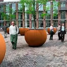 Large Modern Sphere Plant Box Metal Flower Pot Garden Rusty Bespoke Corten Steel Planter Box