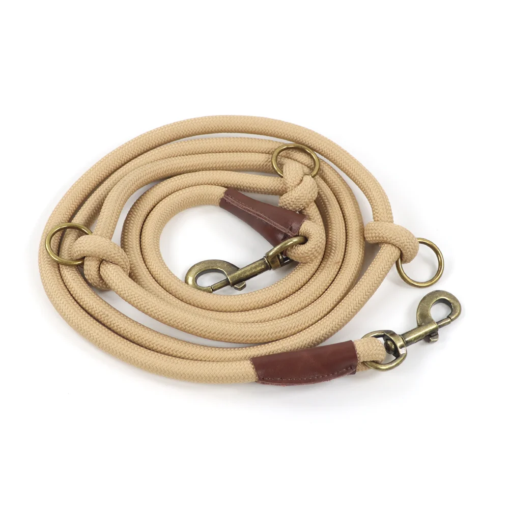 Adjustable Sand Round Rope Leash High Quality Wear Resistant Pet Round Rope Leash with Leather Interface for Sale