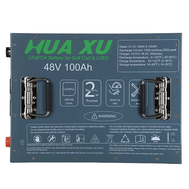 Huaxu 48v lithium ion battery pack for golf cart golf cart battery charger lithium iron phosphate 48v 100ah solar battery