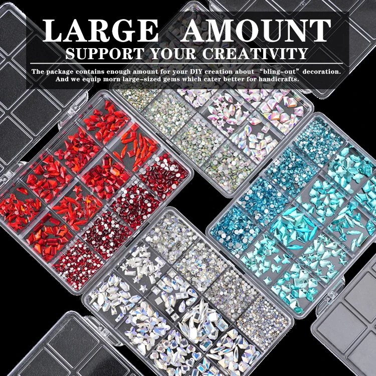 Colorful crystal charms 3d diamond nail art rhinestones multicolor crystal nail rhinestones