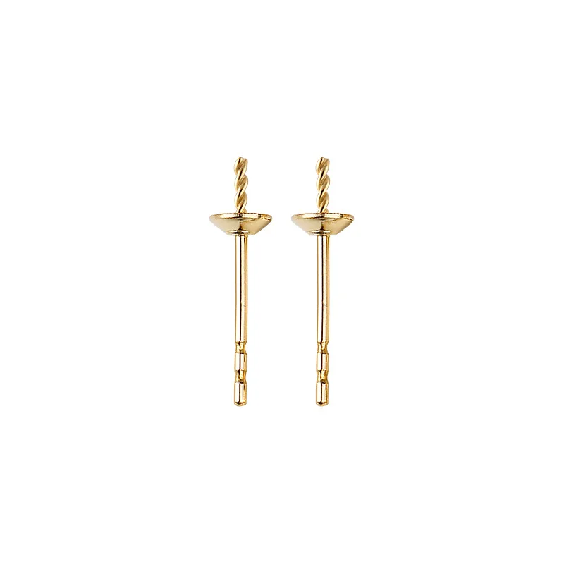 18K Solid Gold Stud Earring Posts With Cup Peg for Half Drilled Pearl Beads Stud Ear Wire Post Jewelry Making