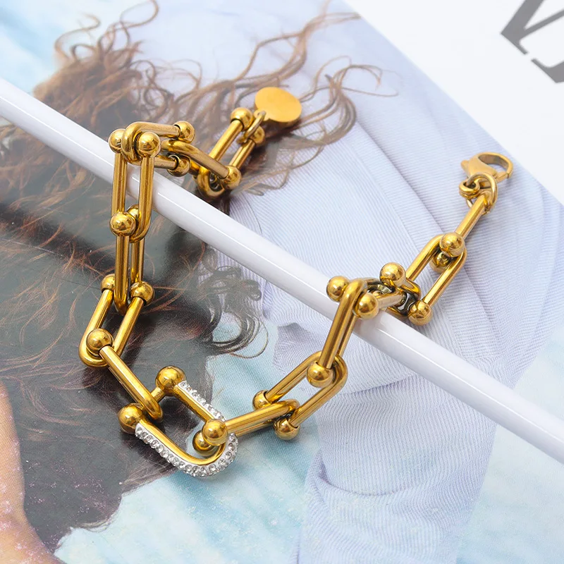 European and American cross-border horseshoe U-shaped punk style exaggerated jewelry stainless steel 18k bracelet wholesale