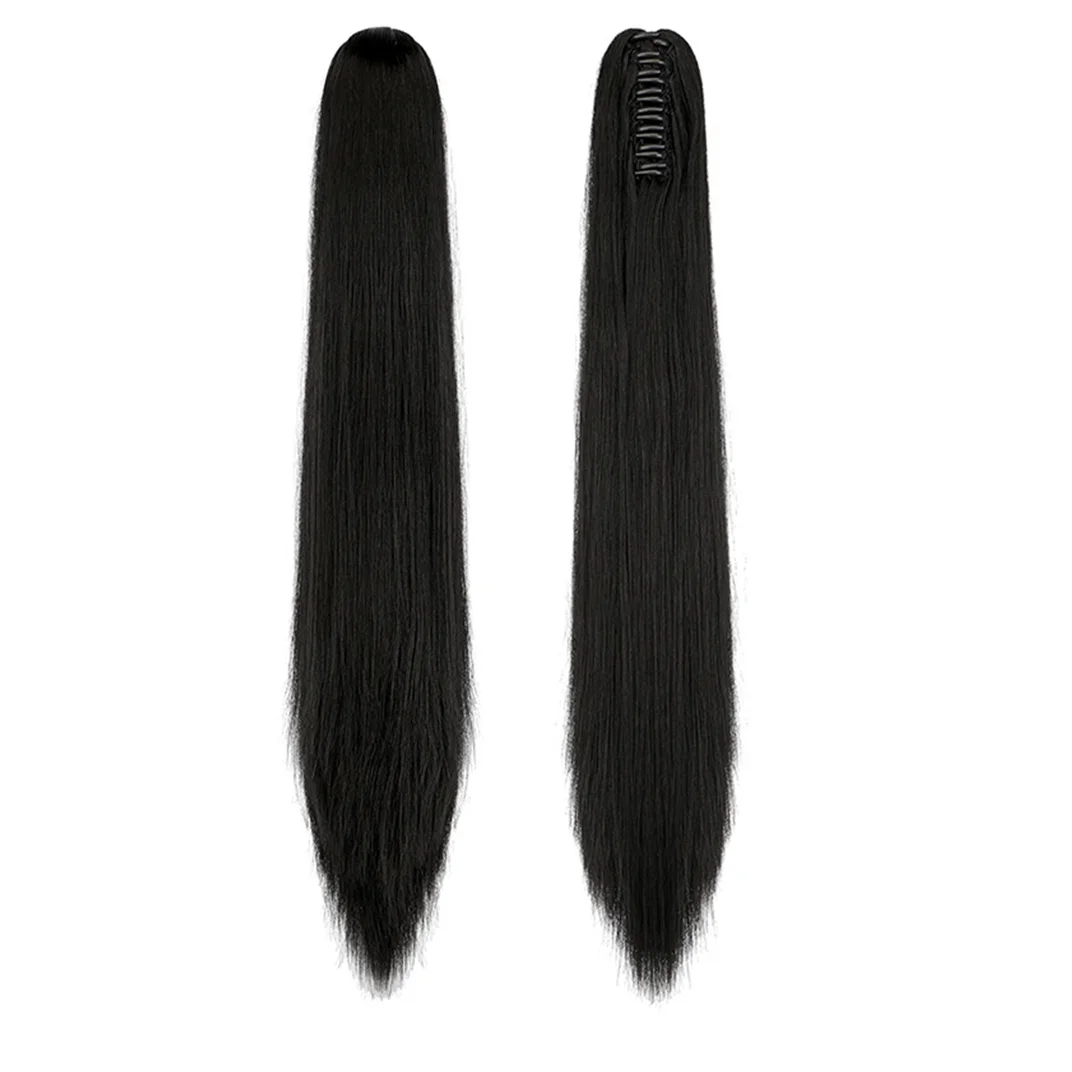 Парик из синтетического волокна с зажимами, шелковистые прямые кости, прямой хвост, расширенный конский хвост, реалистичный парик с зажимом