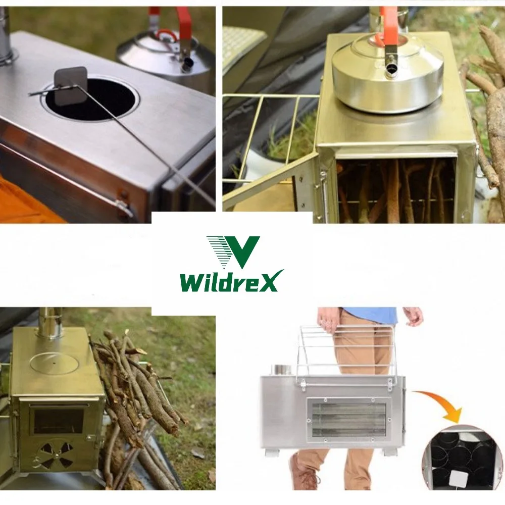 Outdoor 304 Stainless Steel  Camping charcoal burning Stove  Portable Tent windproof Wood burning Stove With Pipes