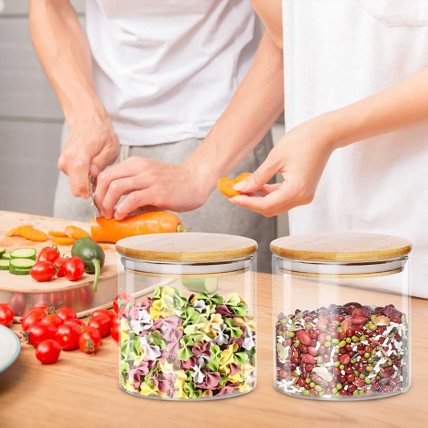 IKOO 18 6 OZ 4 упаковки стеклянных банок с герметичными бамбуковыми крышками стеклянные кухонные банки прозрачный контейнер для хранения пищевых продуктов сухих товаров