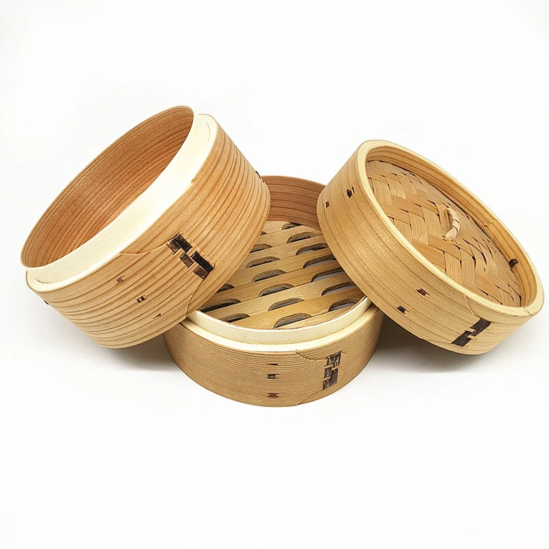 Customized Size high quality bamboo steamer 18cm 7cm depth steamer basket bamboo For Rice cooking