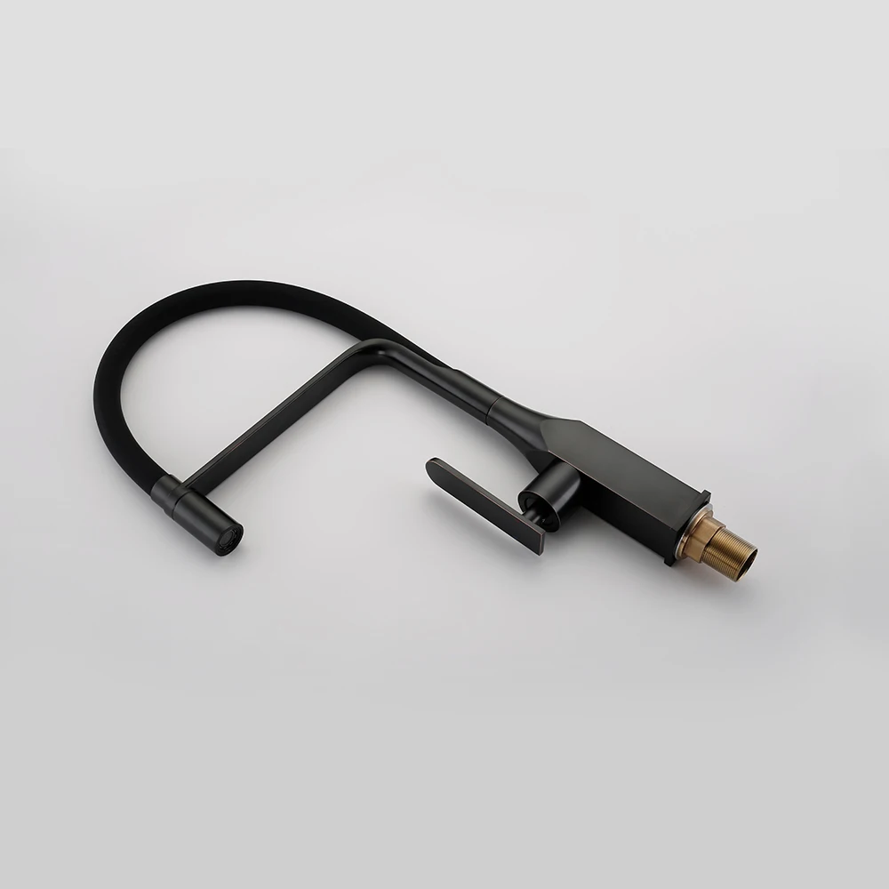 YUNDOOM OEM Torneira Spring Single Handle Black Square Body Brass Hot Cold Water Mixer Tap Kitchen Faucet