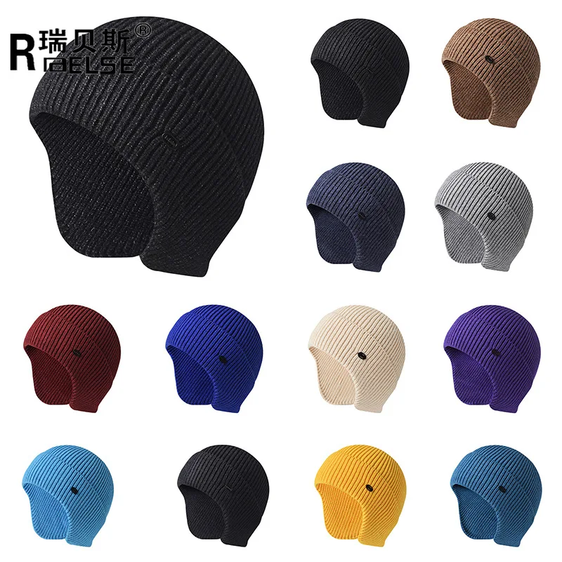 Winter Knit Ear flap Hat Beanie Hat with Fleece Lined Knit Hat Women Men