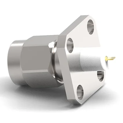 18 ГГц, прямой Штекерный разъем SMA, фланец с 4 отверстиями (12,7 мм * 12,7 мм), перегородка, нержавеющая сталь