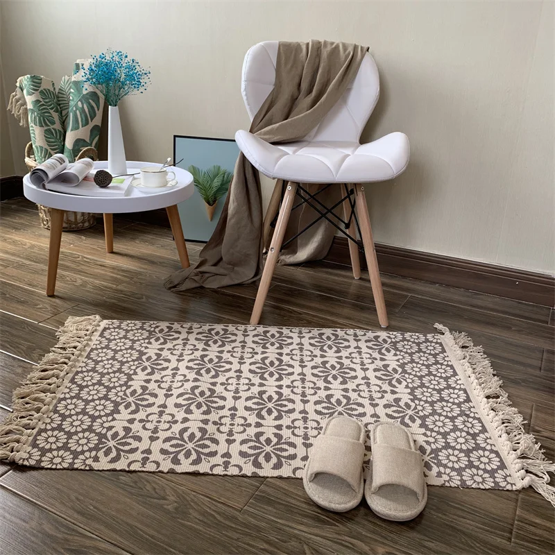 Пользовательские марокканские винтажные коврики, торговля, для гостиной, геометрический серый, бохо, кисточки, тканый хлопковый ковер