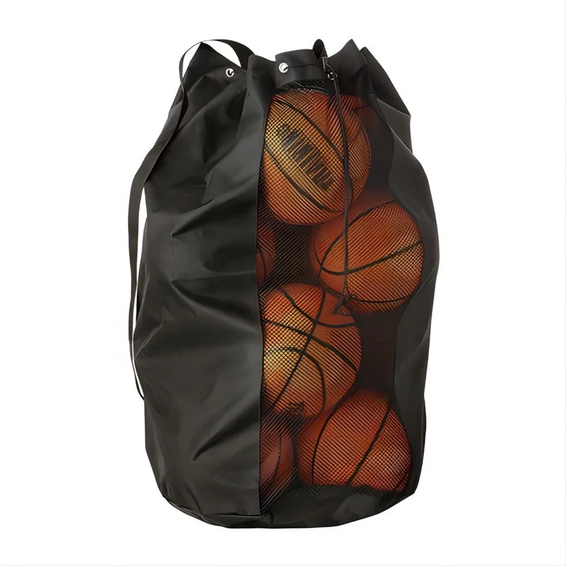 Large Capacity Heavy Duty Mesh Drawstring Football Basket Soccer Ball Net Bag With Adjustable Shoulder Strap