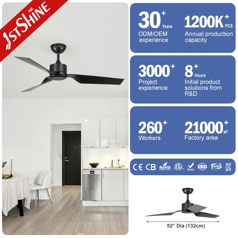 1stshine Ceiling Fan Industrial 52 Inches Black Abs Blades Dc Motor Remote Control Ceiling Fan