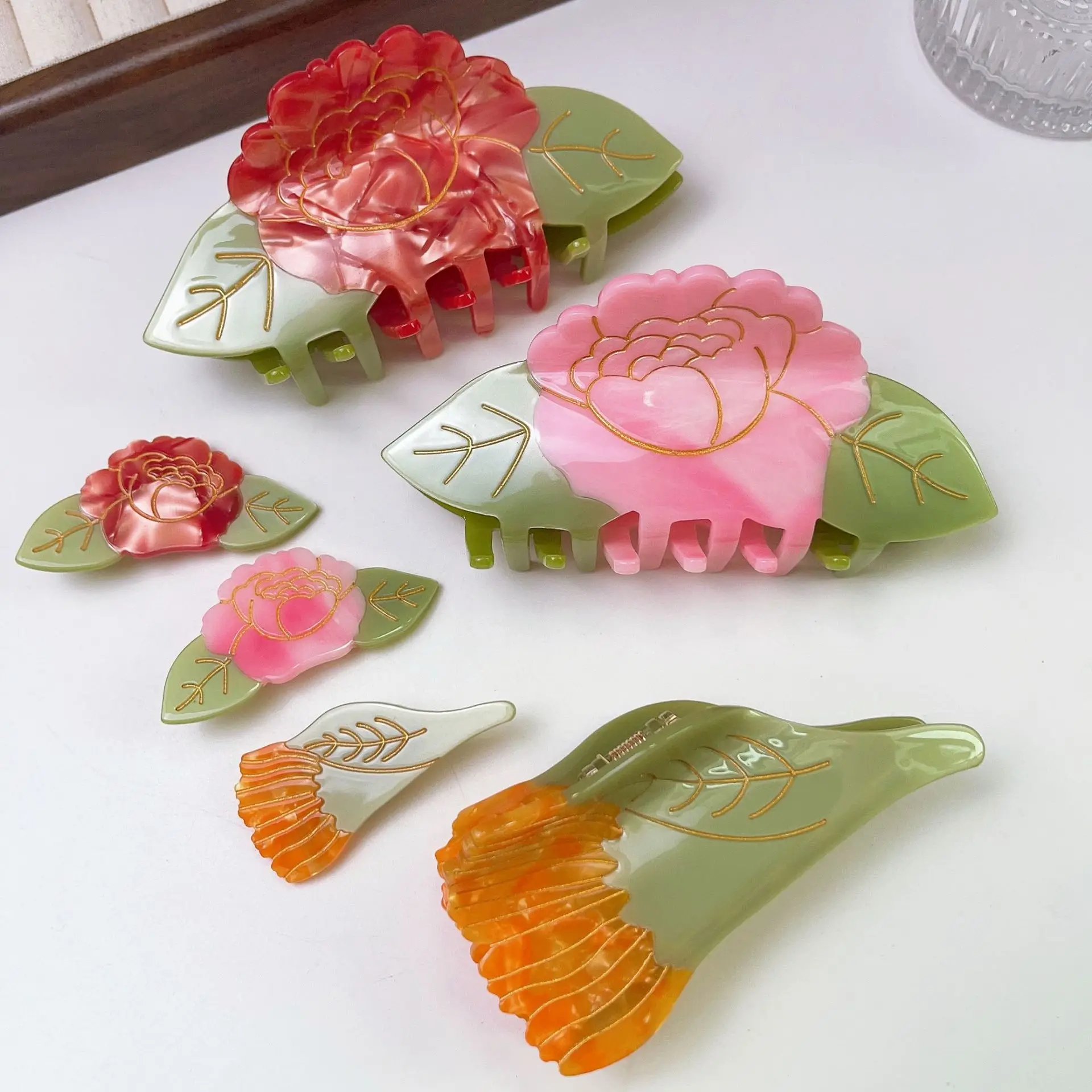 French New Shape Flower Hair Claw Clips Sweet Elegant Cellulose Acetate Flower Hair Clip Accessories For Women