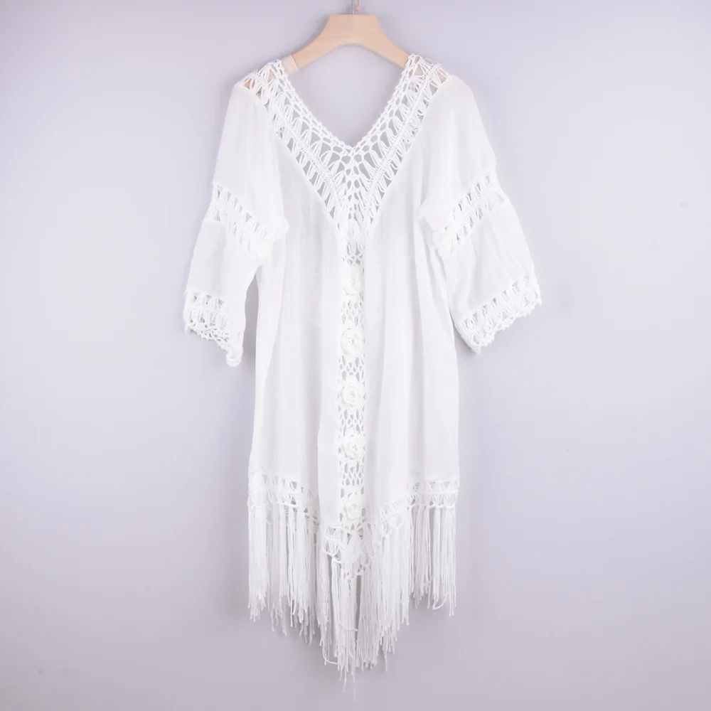 Young Models Tassel V Neck Half Sleeve Dress Bohemian Dresses Swimwear Coverup  2022 Swim Beach Cover Ups