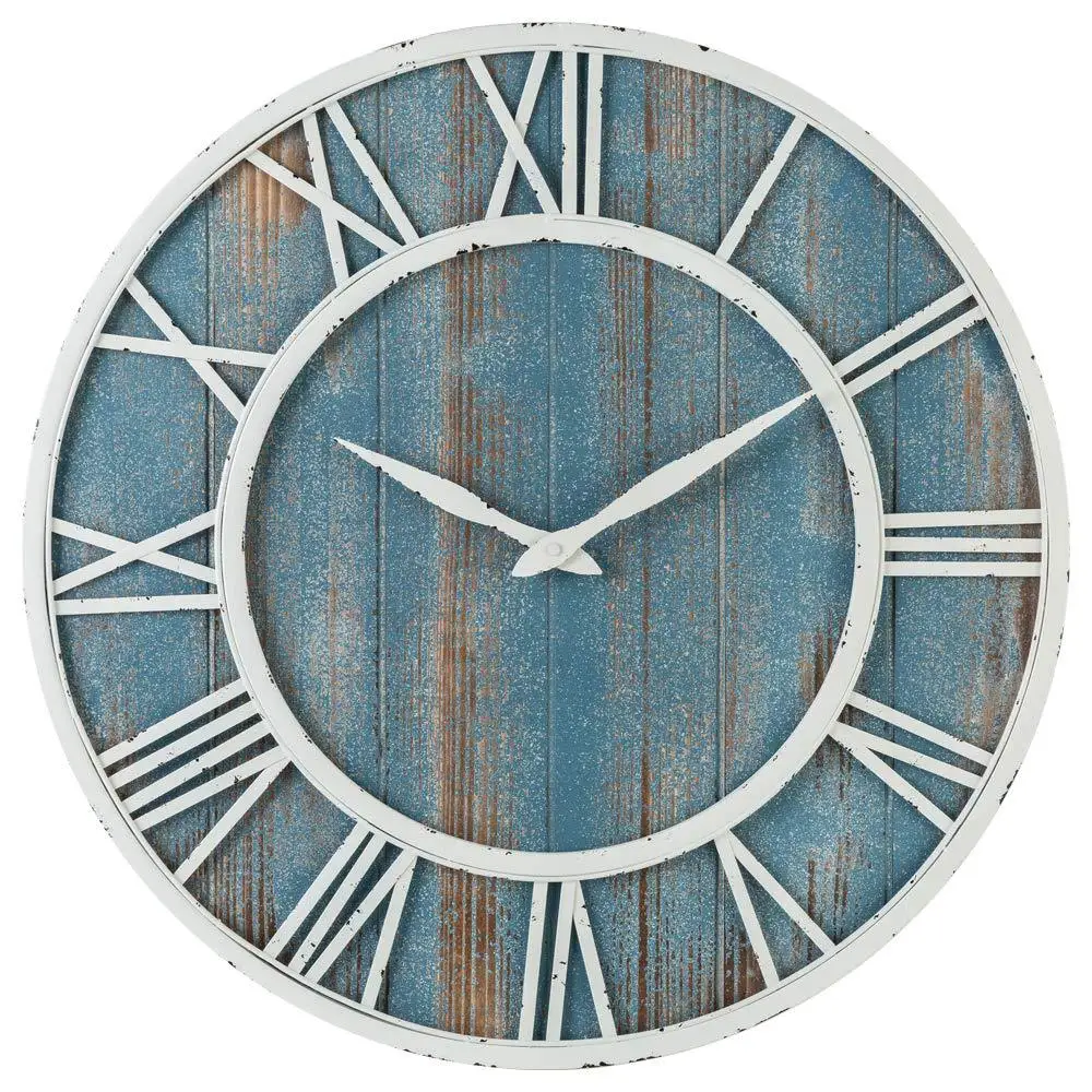 American Solid Wood Circular Iron Art Wall Clock Silent Home Antique Style for Dining Room