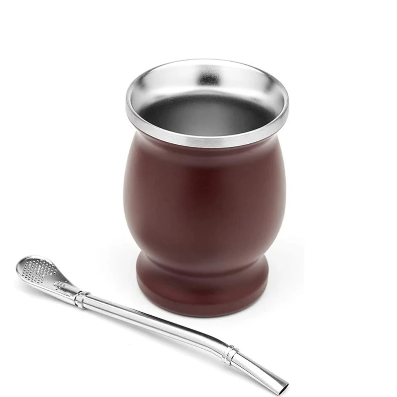 
Логотип на заказ, 8 унций, двойная стена из нержавеющей стали и соломенная тыква, Mate Cup Yerba 