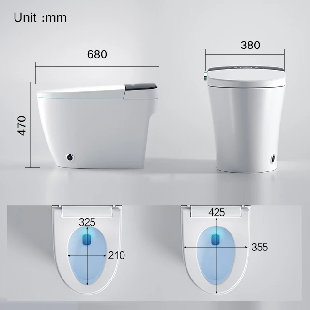 Home Hotel Restaurant Washroom Pitch 300mm No Water Pressure Siphon Bathroom Ceramic S Trap one Piece Smart Toilet